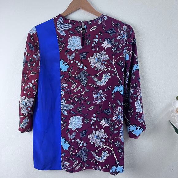 Diane Von Furstenberg Floral Silk Red Sophisticated Blouse Red Blue Career Sz 4 - Picture 6 of 6